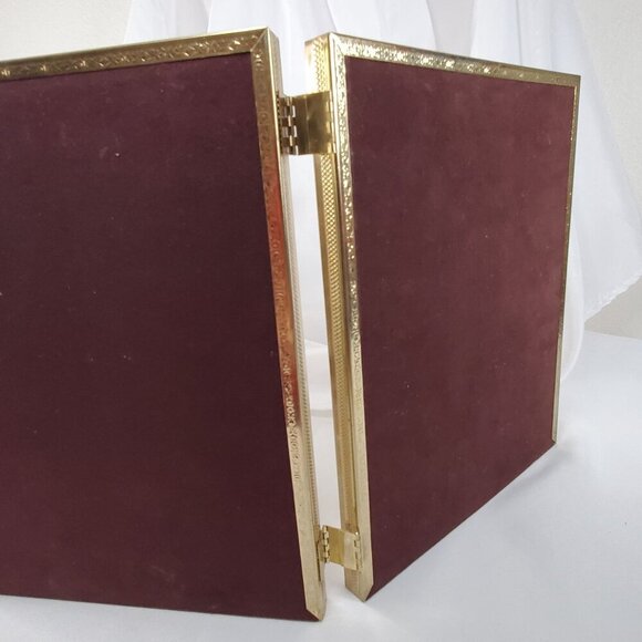 VTG Gold Metal 8x10 Trifold Hinged Picture Filigree Frames Velvet Back MCM - Picture 8 of 12